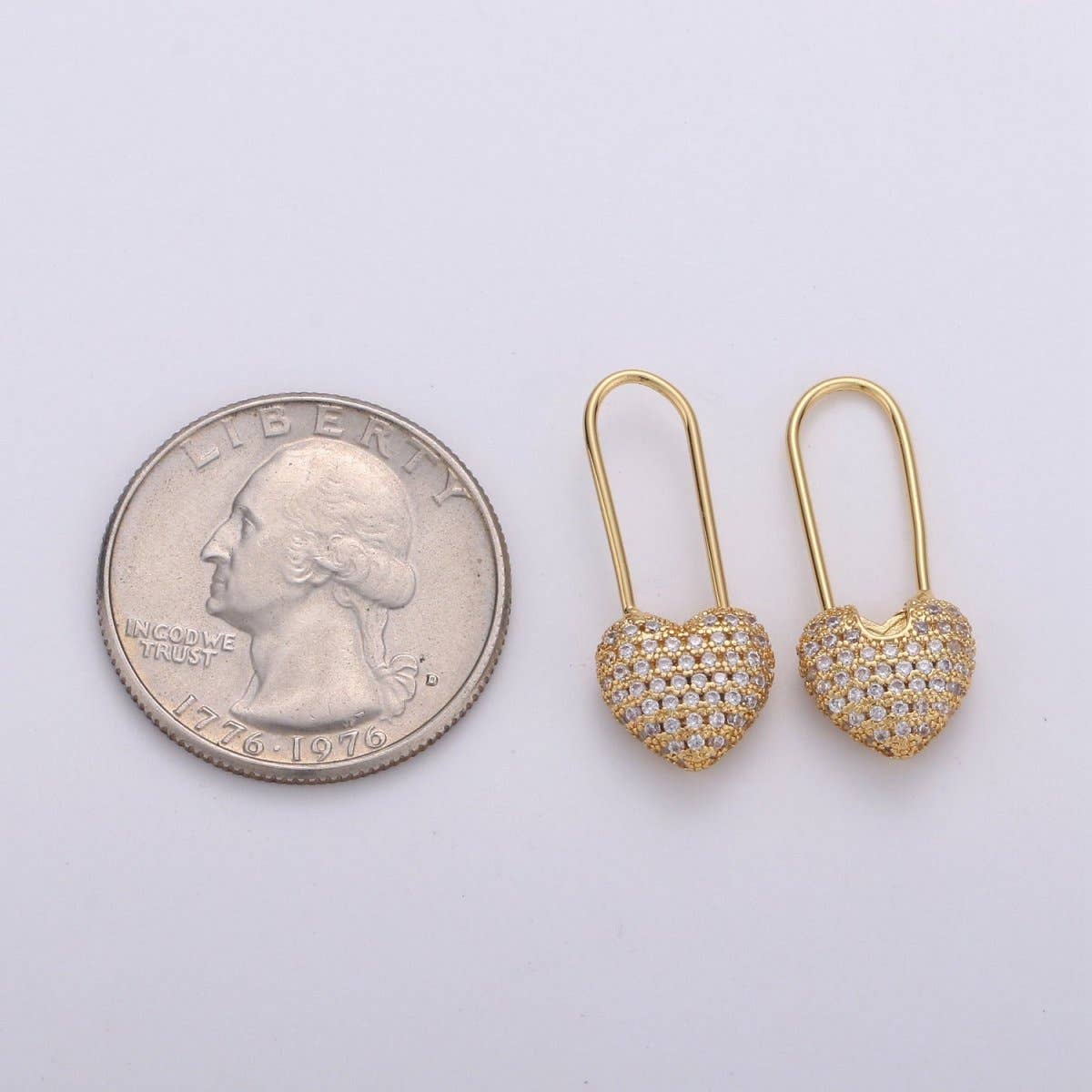 Gold Heart earrings Pin earrings Heart jewelry Unique earrings Unique jewelry Gold earrings Dainty earrings Delicate Earrings