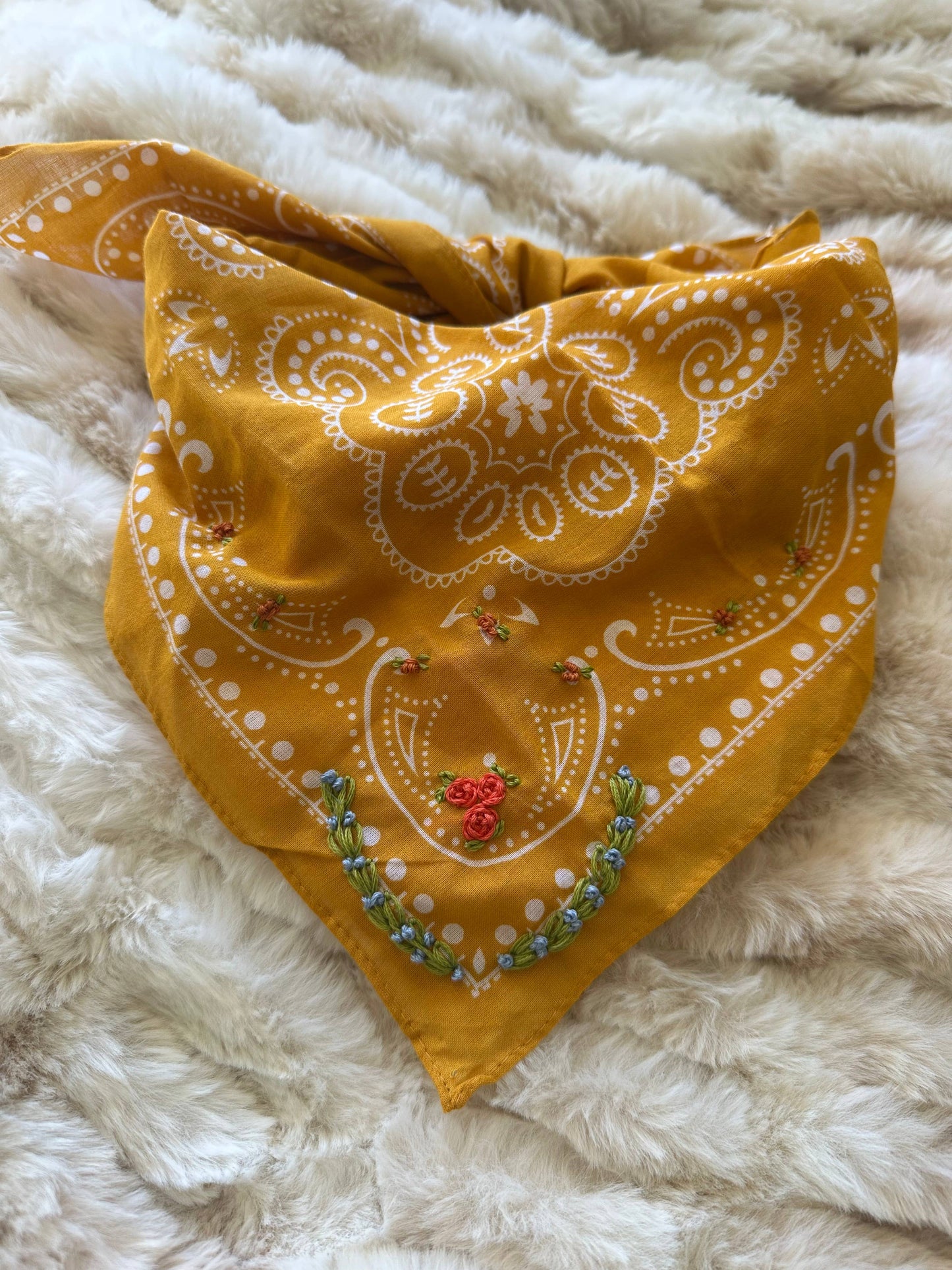 Yellow Bandana With Floral Embroidery
