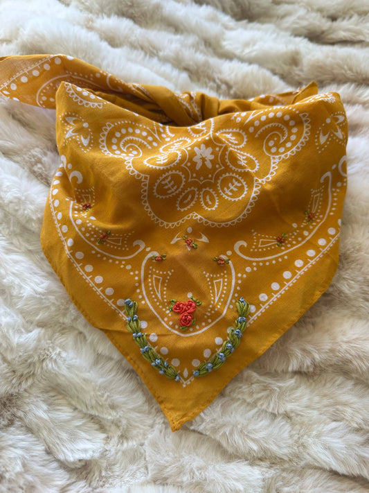 Yellow Bandana With Floral Embroidery