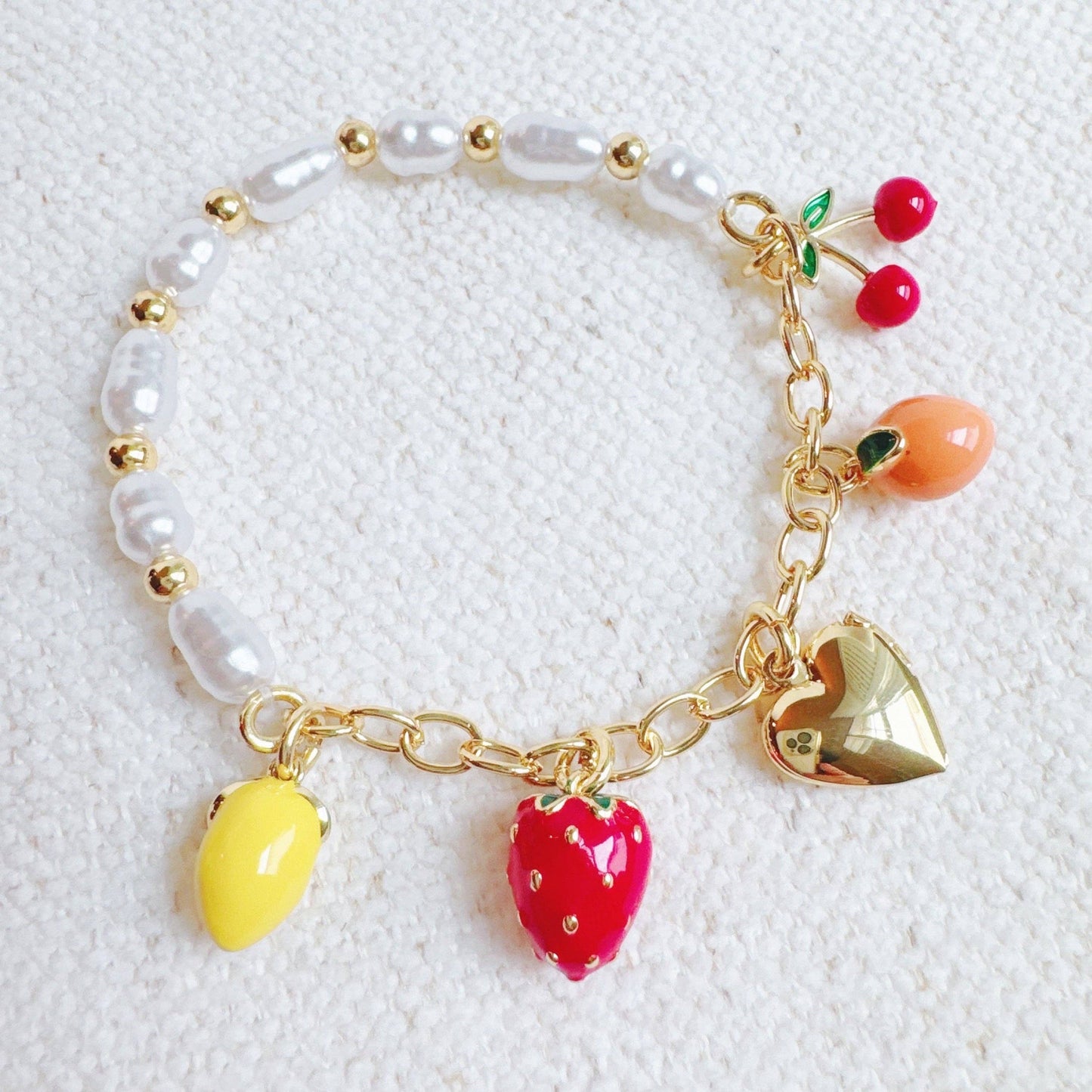 Juicy Fresh Fruit Charm Bracelet with Pearl and Locket