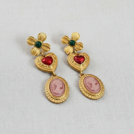 Heart Floral Silver Stud Earrings