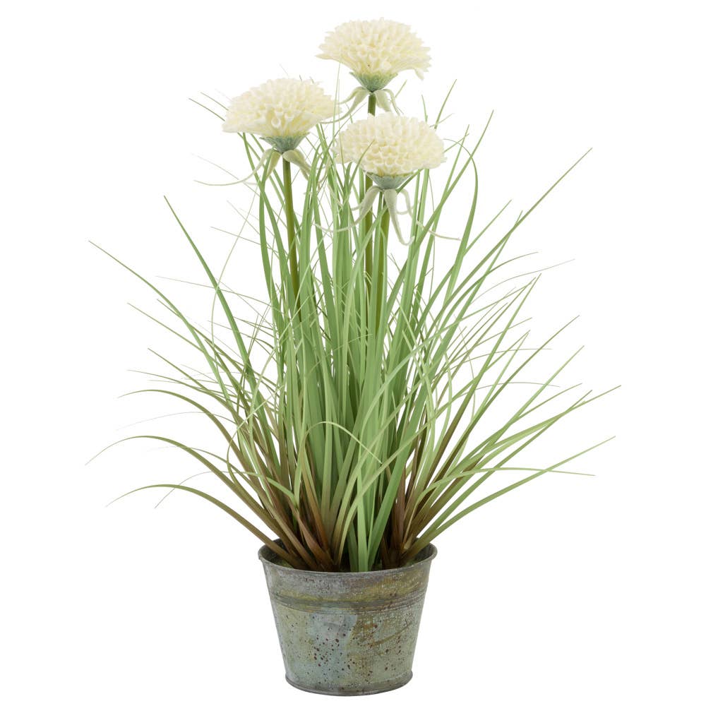 Tall Faux White Mums Grass Plant Décor