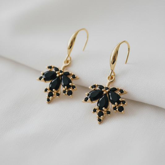 Vintage Black Zircon Maple Leaf Drop Earrings