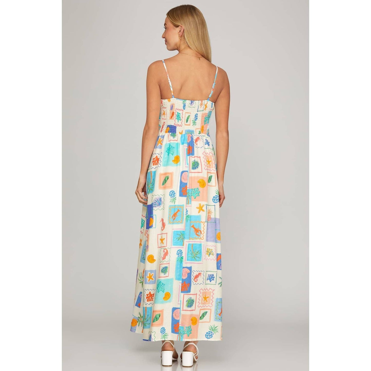 LAST CHANCE - Coastal Tile Print Cami Maxi Dress with Pockets