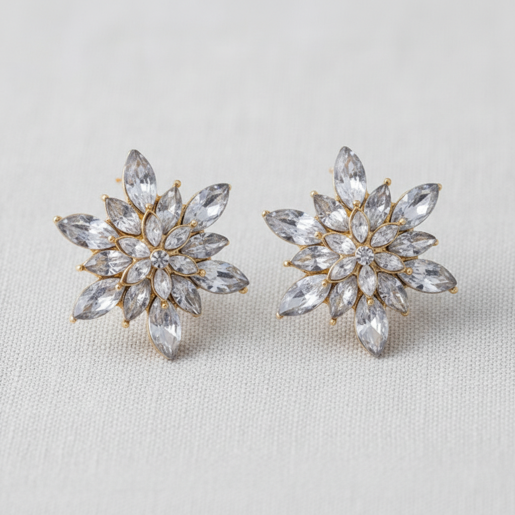 Crystal Floral Stud Earrings with S925 Silver Posts
