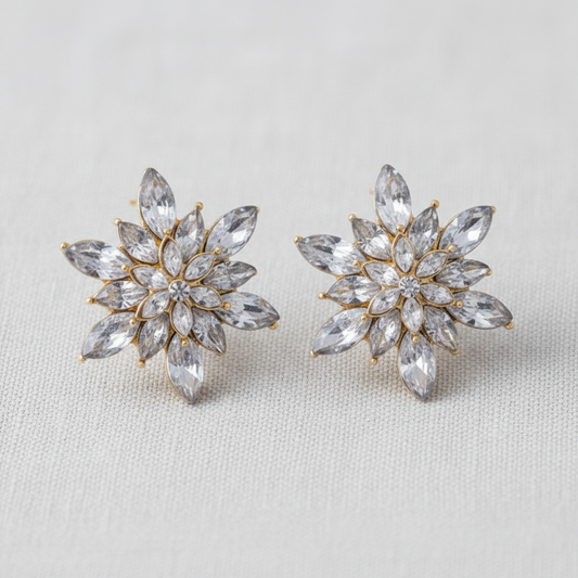 Crystal Floral Stud Earrings with S925 Silver Posts