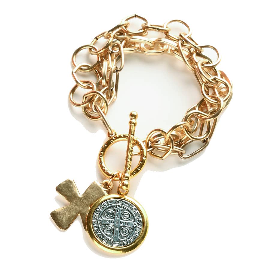 Address Vintage Cable Chain Triple Strand Charm Bracelet