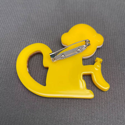 Monkey Holding Banana Acrylic Brooch