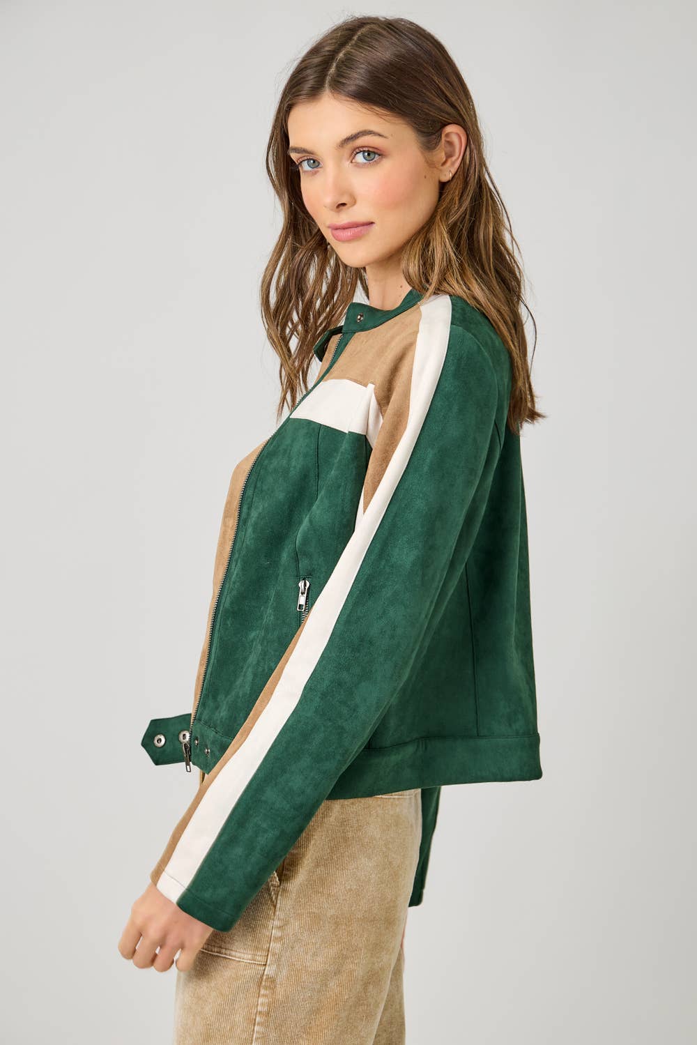 LAST CHANCE - Color Blocked Moto Jacket -size L