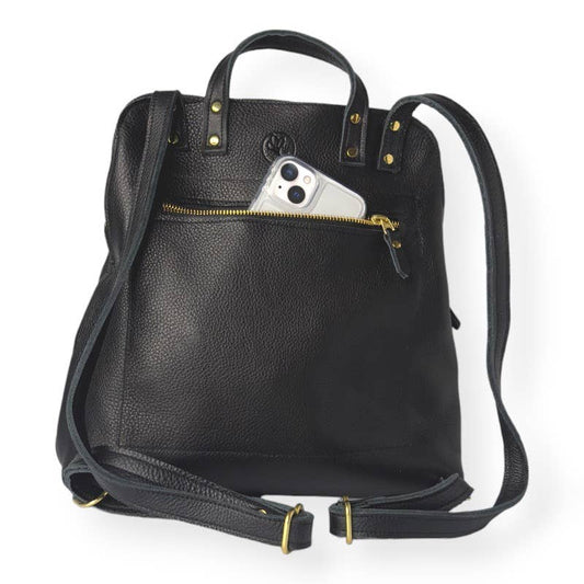 Riley Backpack In Black Leather | Upcycled GG