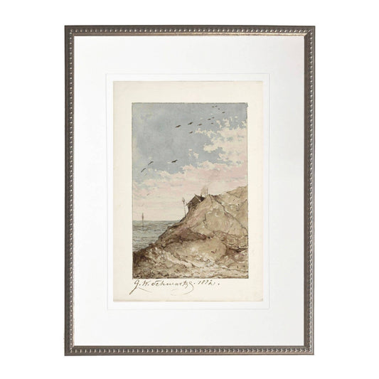 Vintage watercolor sailboat scene C matted