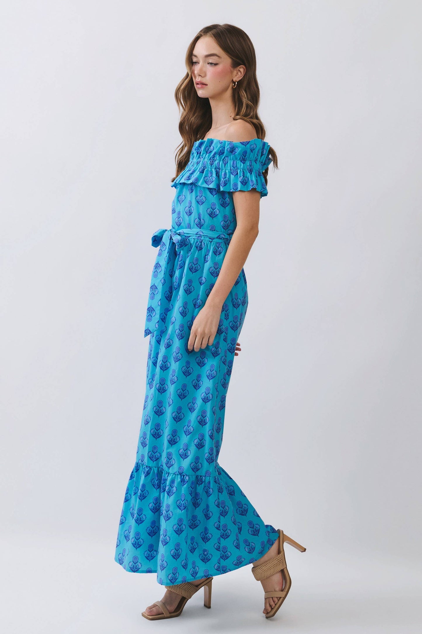 Floral Print Off Shoulder Ruffle Maxi Dress