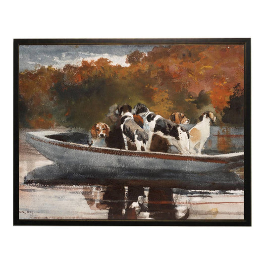 Vintage beagles in a boat oil painting