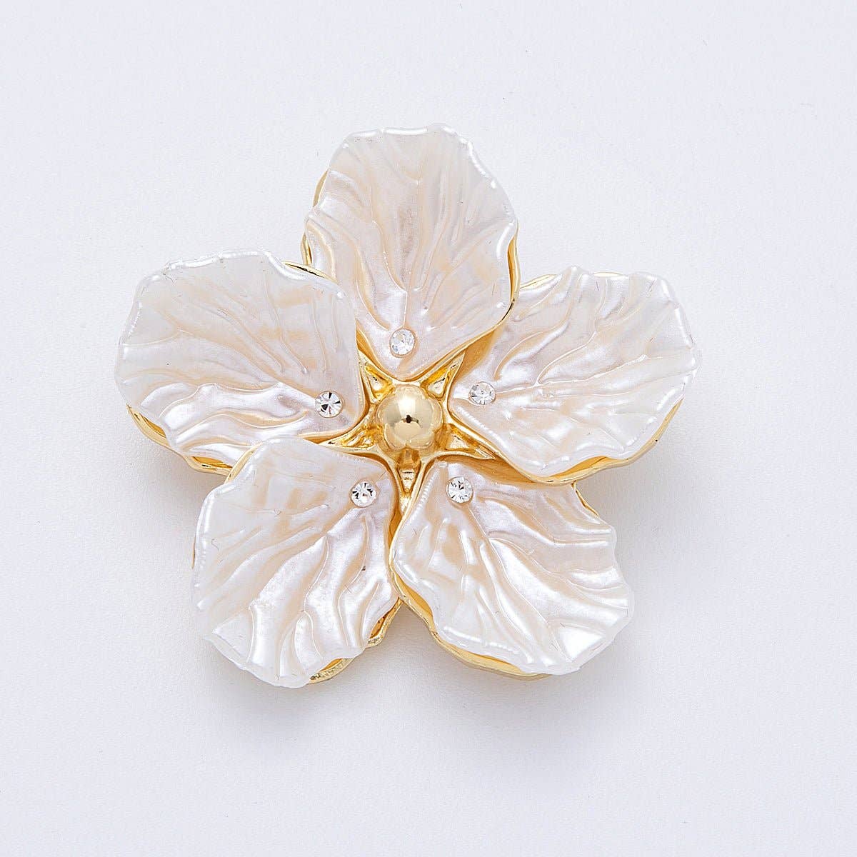 Gold 45mm Blooming Shell Pearl Flower Pin Brooch