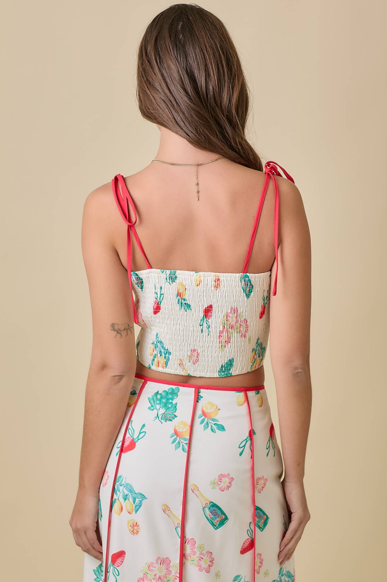 Strap Tie Crop Top With Vintage Print
