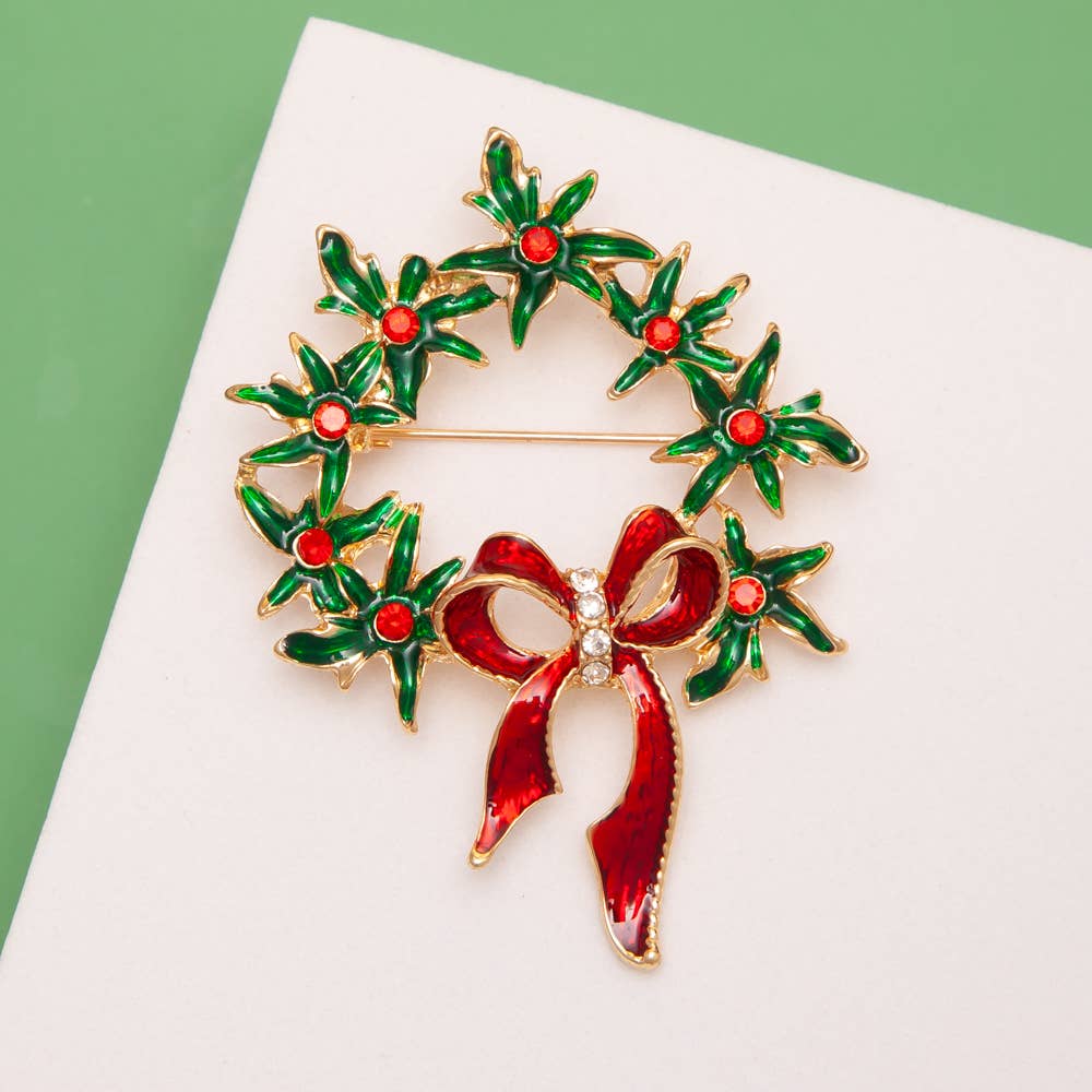 Christmas Enamel Wreath Brooch Pin