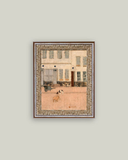 Two Dogs in Deserted Street Framed Antique Art
