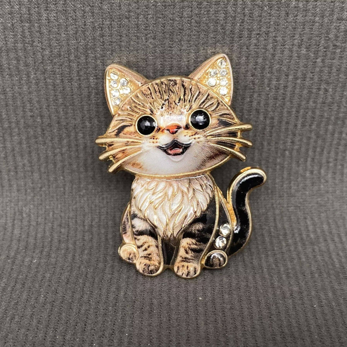 Rhinestone Inlaid Enamel Cat Brooch