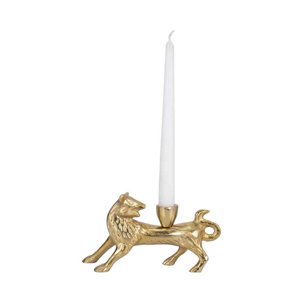 Candle Holder - Gold Metal Modern Sleek Fox Taper, 8 in.