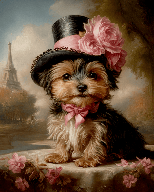Yorkshire Terrier in Paris - Pet Dog Still Life Wall Art Prints – 8″x10″ Artwork for 11″x14″ Frame
