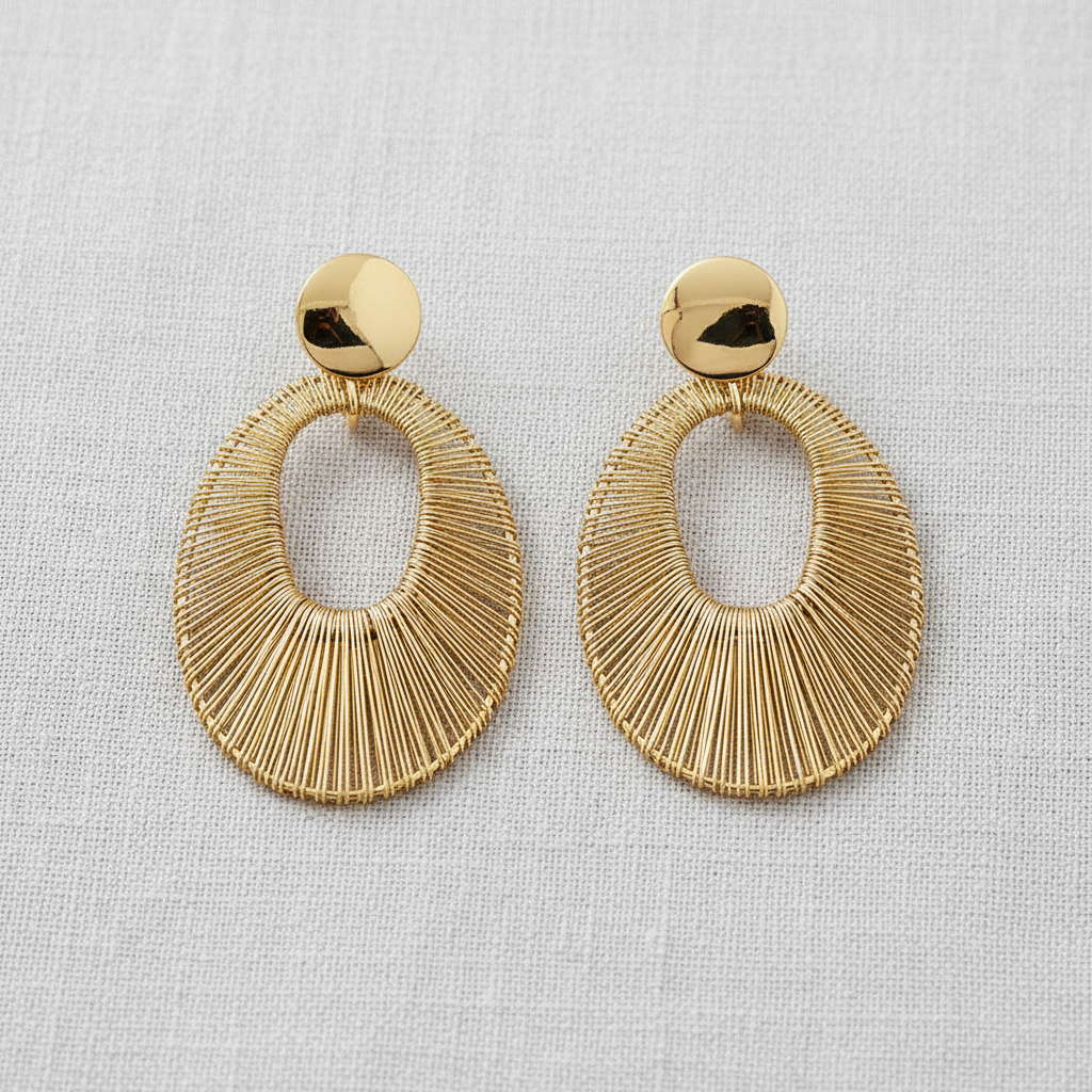 Silver Needle Oval Drop Earrings