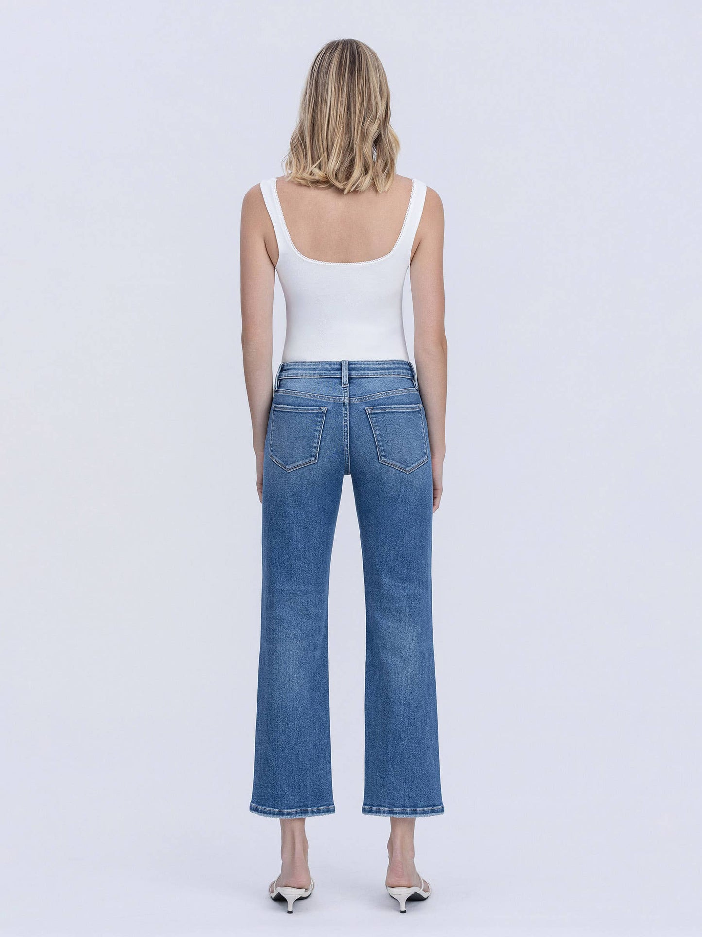 Mid Rise, Ankle Length Comfort Stretch Jeans - Medium Dark Wash