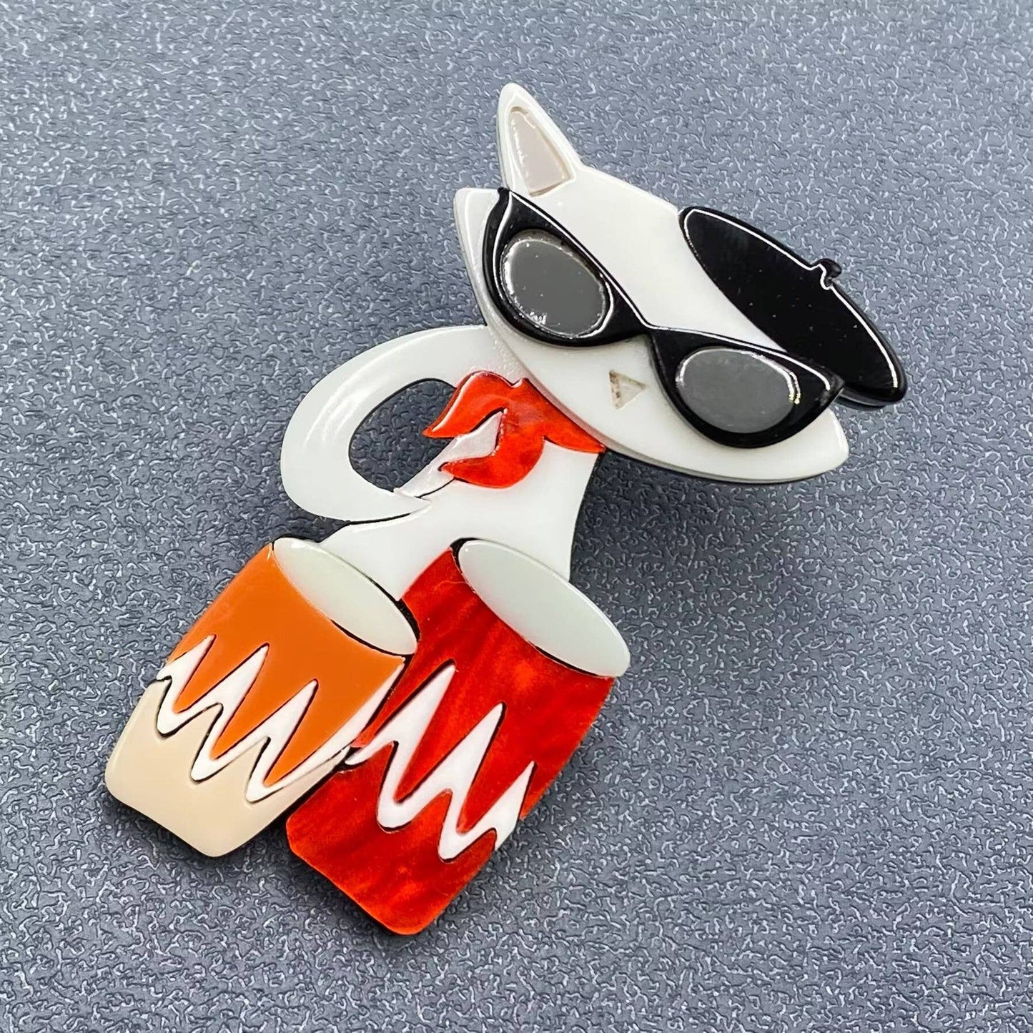 Drummer Cat Acrylic Brooch