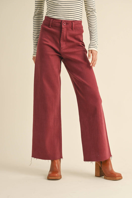 STRAIGHT LEG MAROON DENIM PANTS