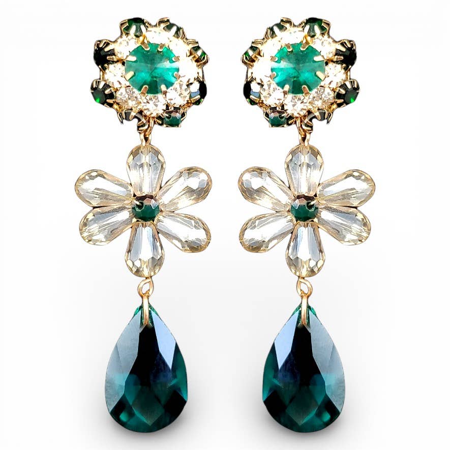 Chunky Green Flower Statement Earrings | Handmade Jewelry