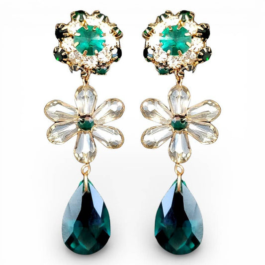 Chunky Green Flower Statement Earrings | Handmade Jewelry