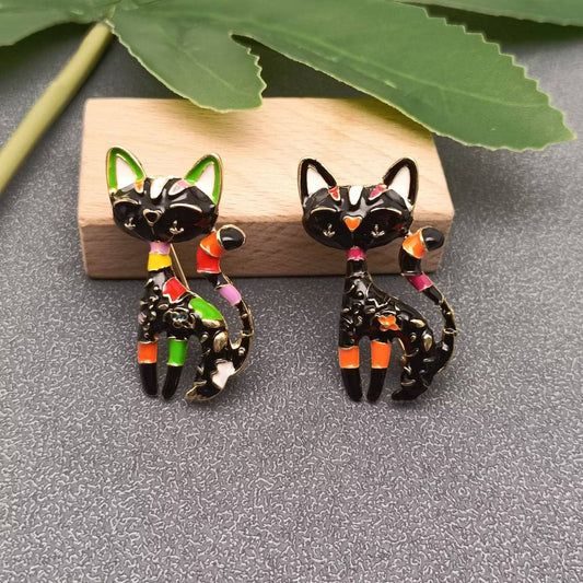Colored Enamel Cat Brooch