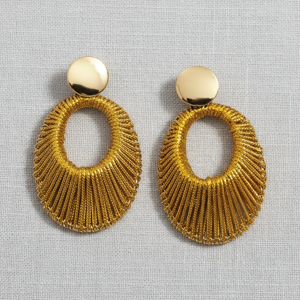 Silver Needle Oval Drop Earrings