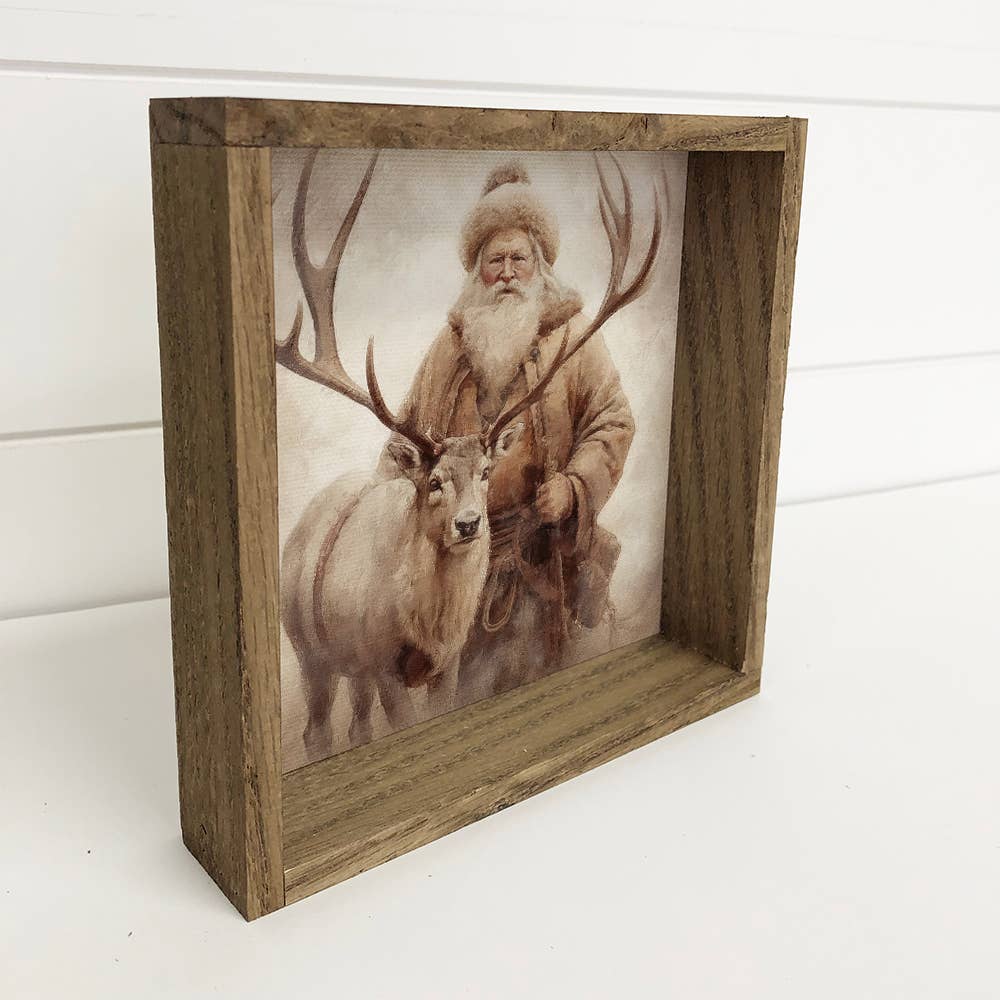 Vintage Santa Art Framed Boxed Sign