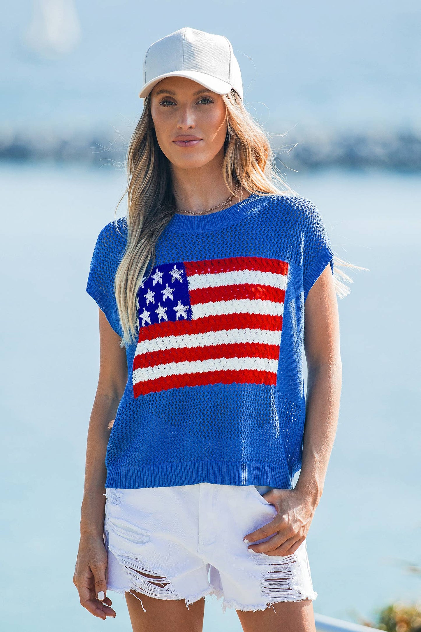 4th of July US Flag Graphic Short Sleeve Sweater Top