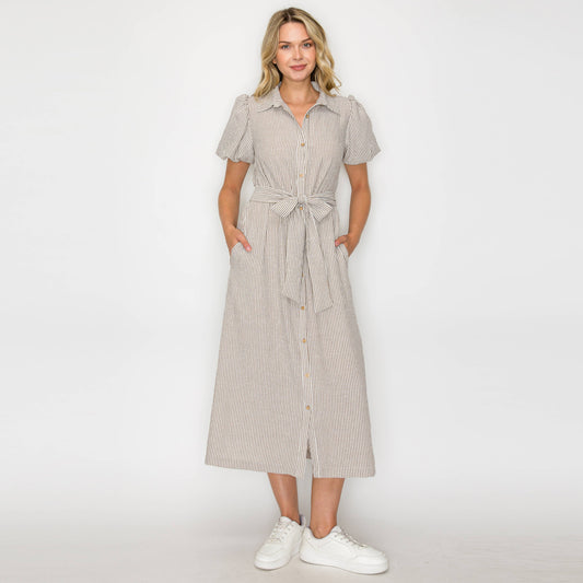 LAST CHANCE - Tortilla Stripe Midi Shirt Dress