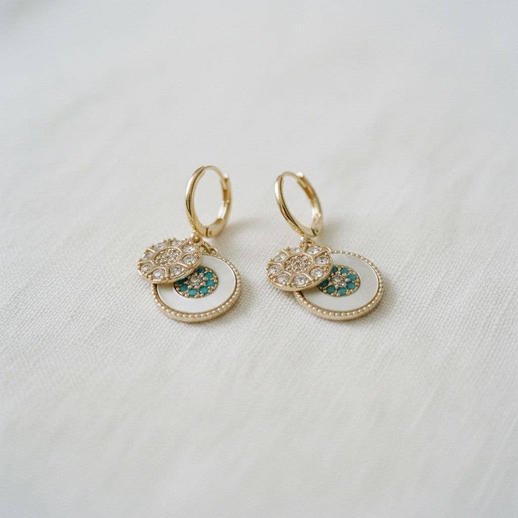 Artful Geometric Shell Zirconia Drop Earrings