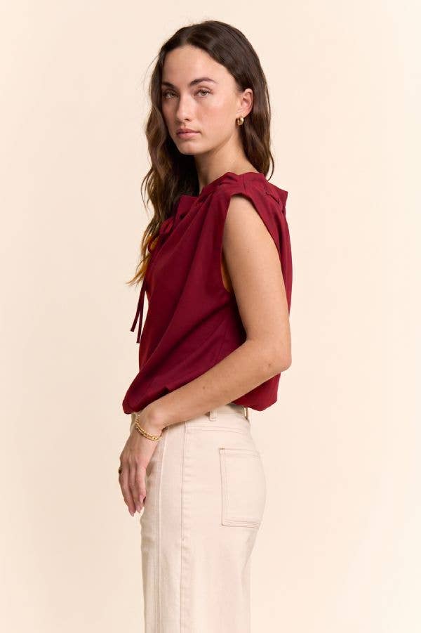 Cowl Neck Tie Detail Sleeveless Top