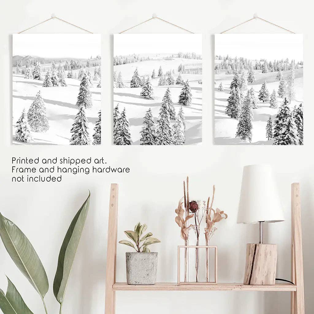 Black and White Nordic Winter Forest Wall Art Poster
