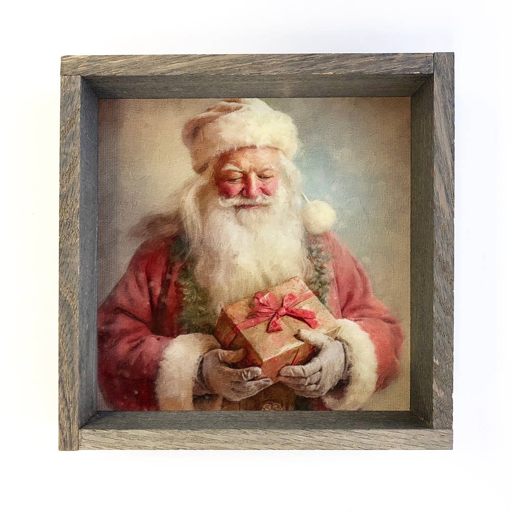 Vintage Santa Art Framed Boxed Sign