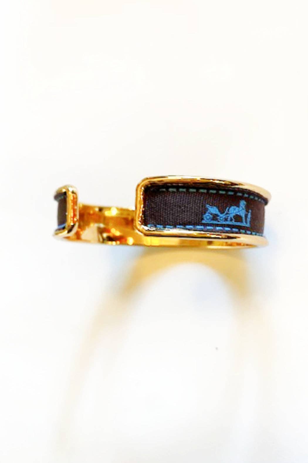Upcycled  Hermes Brown and Blue Ribbon Cuff Bracelet