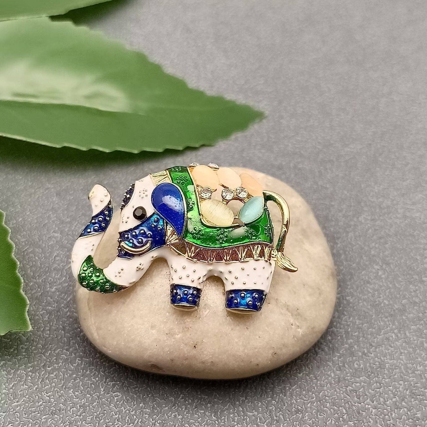 Rhinestone & Enamel Elephant Brooch