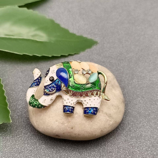 Rhinestone & Enamel Elephant Brooch
