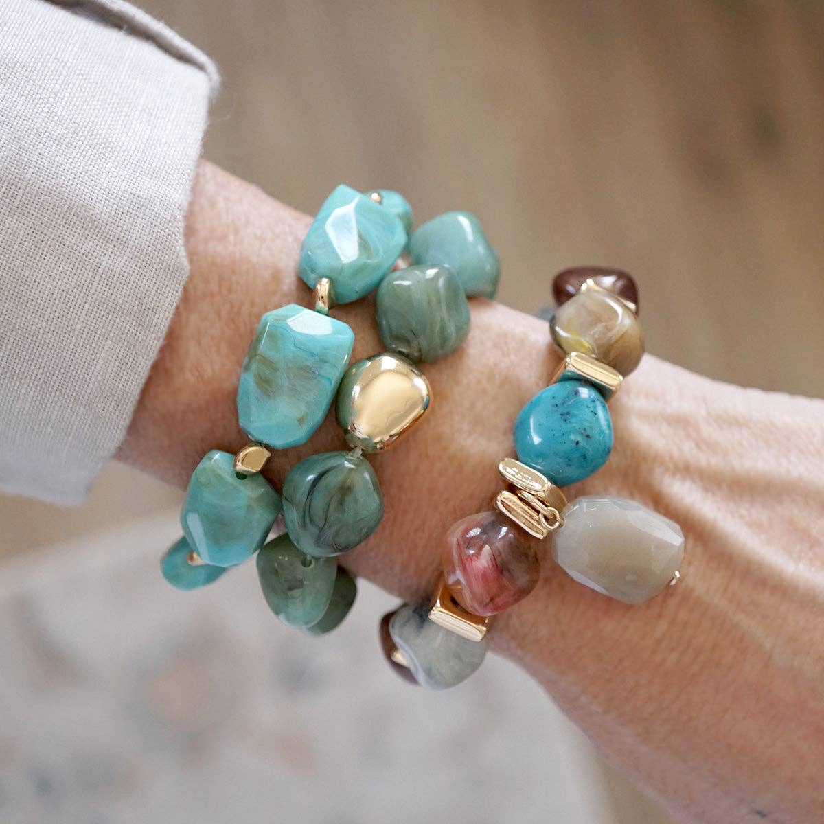 Chunky Beaded Acrylic Stretchy Bracelets - Boho Harmony