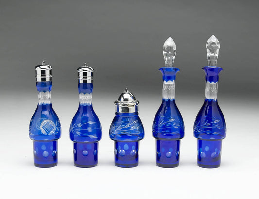 Cut Glass Overlay Bottle in Cobalt