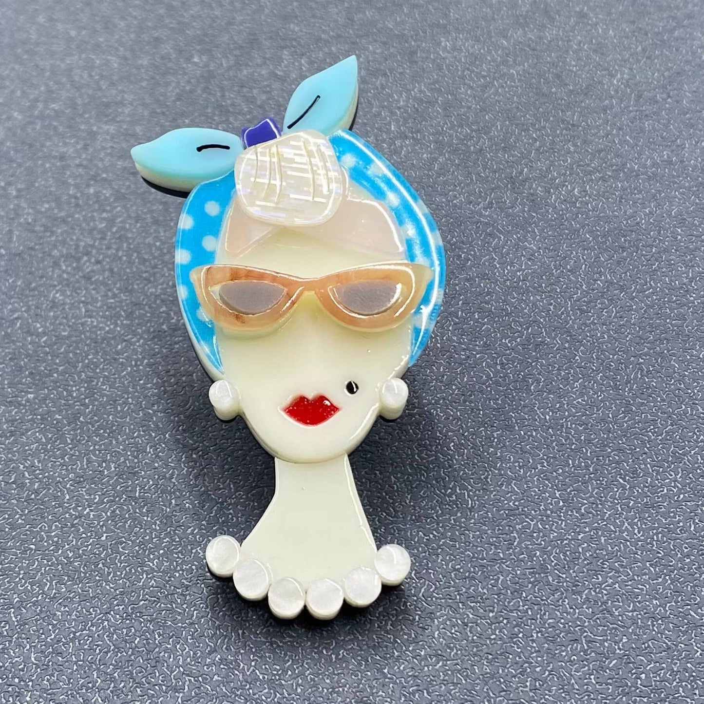 Women with Bow Turban Acrylic Brooch