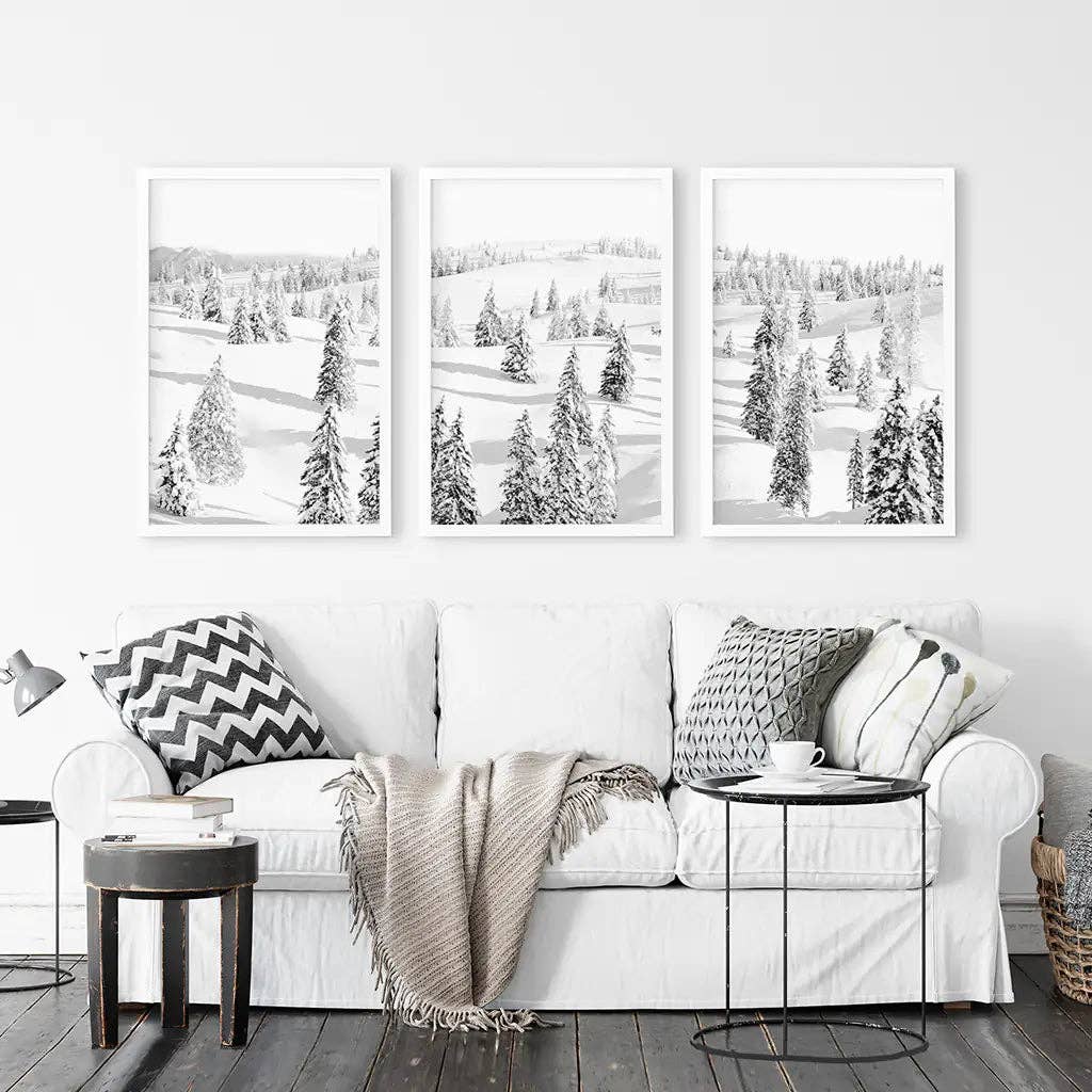 Black and White Nordic Winter Forest Wall Art Poster