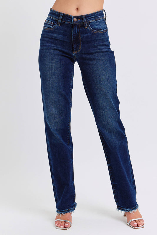 Mid Rise Straight Leg with Fray Hem