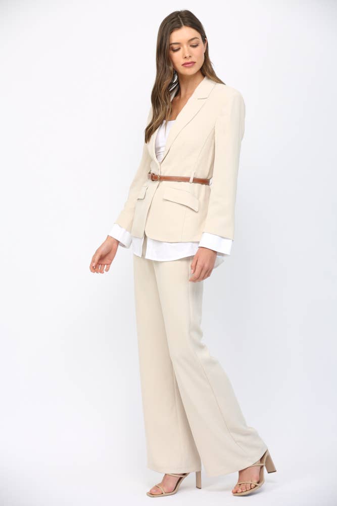 LAYERED LOOK MIXED MEDIA BELTED BLAZER