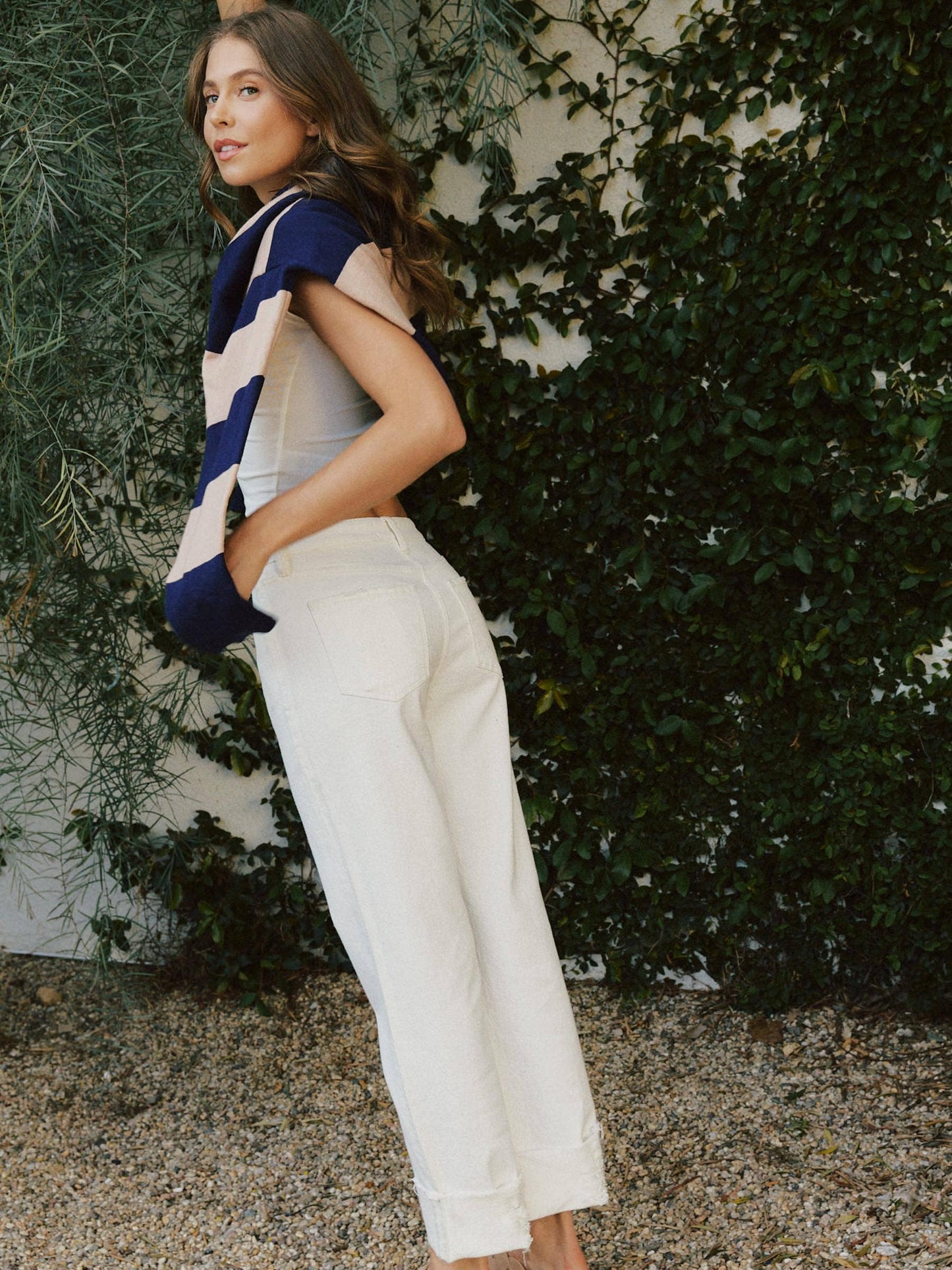 Cuffed Slim Wide Leg Jeans - Optic White