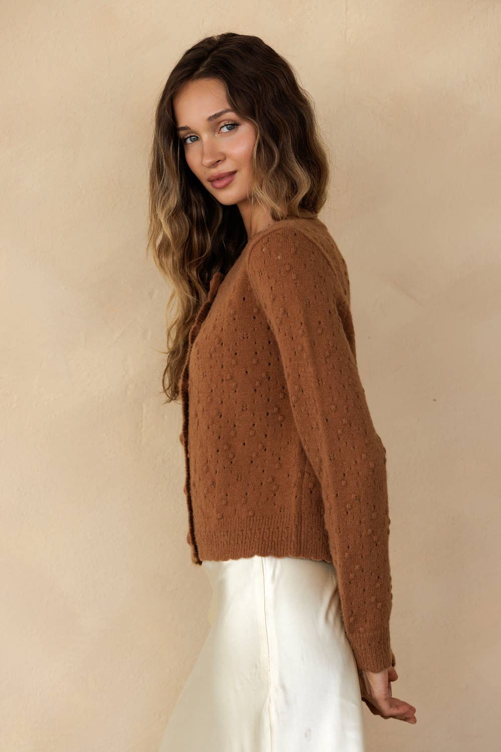 POINTELLE BOBBLE KNIT CARDIGAN